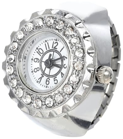 HOMSFOU Elegante Damen Fingeruhr mit Glänzendem Uhrenring aus Edelstahl und Glas Retro Stil Dekorativer Effekt und Praktische Zeitansicht für Modische Anlässe