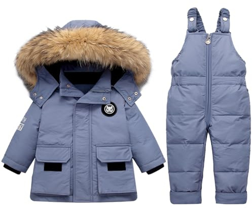 Acuryx snödräkter för baby flickor vinter 2 stycken dunjacka rock med snö haklapp byxor pojkar flickor skiddräkt kläder, blå, 12-18 Månader