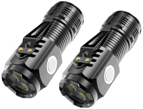 2PCS Three-Eyed Monster Mini Flashlight, Portable Mini Flashlight, Ultra Bright LED Flashlight, Rechargeable LED Torch, Waterproof Flashlight for Camping Hiking Emergency (Black)