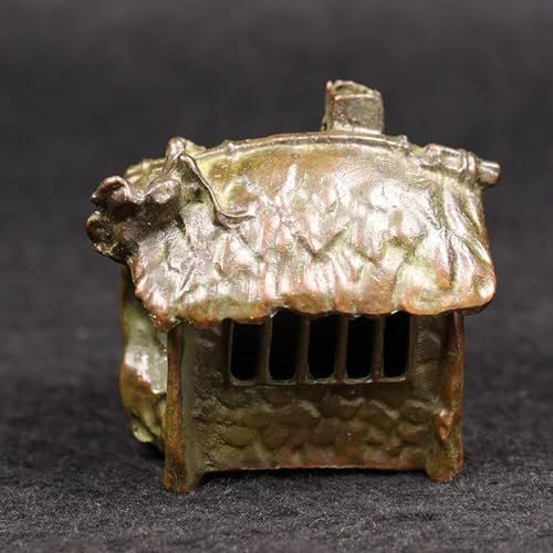 Messing-Räuchergefäß, 4,7 x 4 x 3,4 cm, antikes Kupfer, Mini-Haus-Räuchergefäß, Vintage-Räuchergefäß, Teezeremonie, Figuren, Schreibtischdekorationen