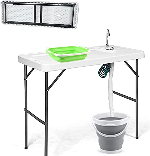 ZZBFHH Tragbarer, zusammenklappbarer Camping-Spültisch mit Wasserhahn, Reinigungsstation für den Außenbereich mit Schlauch, Camping-Picknick-Gartentisch