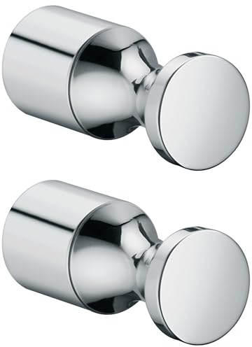Keuco Handtuchhaken Set 2 Stück, hochglanz-verchromt, aus Metall, rund, für Badezimmer und Gäste-WC, Wandhaken für Handtücher und Bademäntel, Elegance