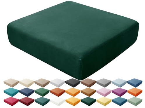 HonunGron Sofa Seat Cushion Covers, Stretch Velvet Sofa Cushion Slipcovers with Elastic Bands Replacement for Individual Cushion Furniture Protector Sofa Seat Cover For Chair (Dark Green,1pc)