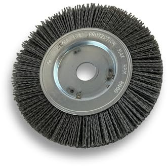 Brosse circulaire NYLON Abrasif | Ø 150 mm | Epaisseur 1 rang | Carbure de silicium Grain 80 | Alésage 20 mm + réducteur bague 16/12 mm | Touret meuleuse ponceuse | Kibros 215151KR_80