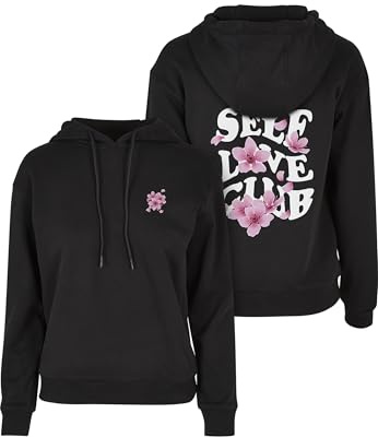 Miss Tee Damhuvtröja, Self Love Club Hoody, avslappnad huvtröja för kvinnor med tryck, normal passform, storlekar XS – 5XL, svart, XS
