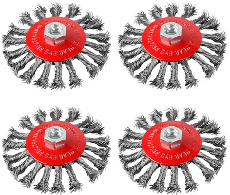 EXLECO Set di 4 Spazzola Metallica Smerigliatrice Angolare Ø115 mm Spazzola Acciaio per Flessibile Spazzole Metalliche M14 Spazzola Ferro Flessibile Spazzole a Tazza per Ruggine Rimozione, Levigatura