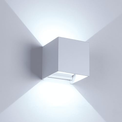 KTC-Home - PREMIUM LED Wandleuchte Innen/Außen - Weiß RAL 9016 - Kaltweiß 6000k - 12W - IP65 Wasser & Staubgeschützt - Einstellbarer Lichtstrahl/Winkel - Wandlampe Innen/Außenbereiche geeignet