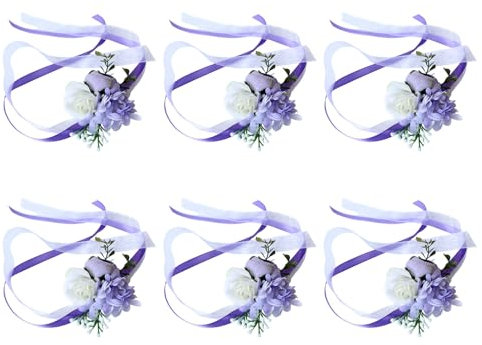 kwoifioy 6 x Handgelenk-Ansteckblumen für die Mutter der Braut, Brautjungfer, Hochzeit, Ansteckblumen, Boutonniere für Brautjungfer