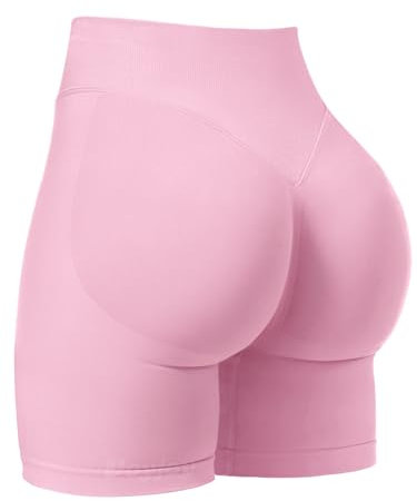 VOYJOY Damen Workout-Shorts 6,3 cm / 9,1 cm / 11,4 cm / 15,2 cm, Scrunch Butt Lifting, Fitnessstudio, nahtlose Biker-Shorts, Pink, Klein