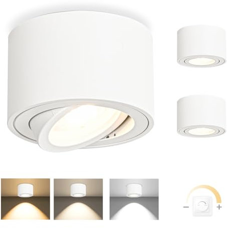 YindaLux 3 x 3CCT LED Surface-Mounted Spotlights, White, Extra Flat & 30° Swivelling Spotlights, Ceiling Spotlights, Diameter 80 x 50 mm, Surface-Mounted Ceiling Including 5 W 500 LM Dimmable LED