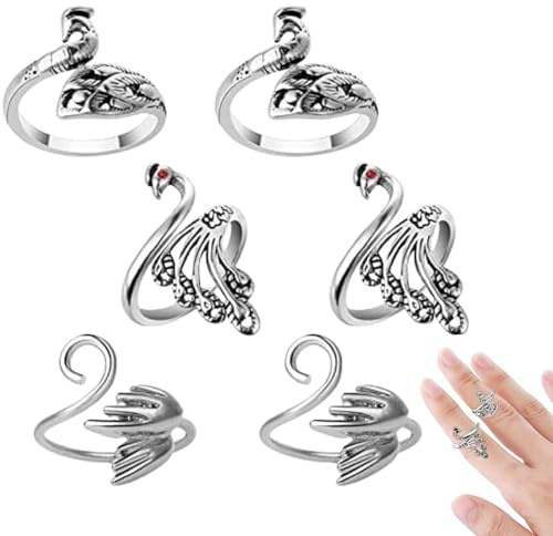 Anello in Metallo per Uncinetto 6 Pezzi Gancio Regolabile Accessorio Maglieria Ditale Guida Filato Supporto Dito Fai da Te Filati Artigianali Tessitura a Mano Linea Stile Pavone crochet ring anello