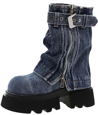liaddkv Botines para mujer con tacón, elegantes, medias botas con tacón de bloque, suela de perfil, aspecto vaquero, botas occidentales, botas de media altura, botas de motociclismo, botas góticas de