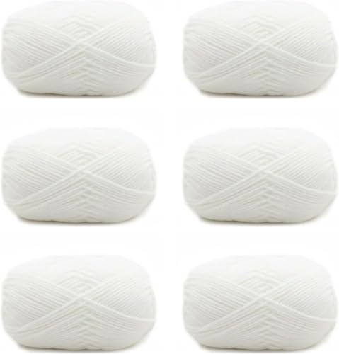 Bobina di lana per lavori a mano, disponibile in 6 fili di cotone, per artigianato, uncinetto e filato di cotone, 50 g, colore bianco