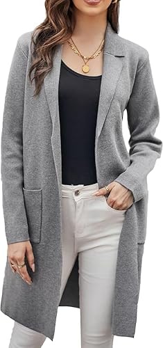 GRACE KARIN Women Long Jackets Lapel Collar Elegant Open Front OL Blazer Coat Cardigan with Pockets