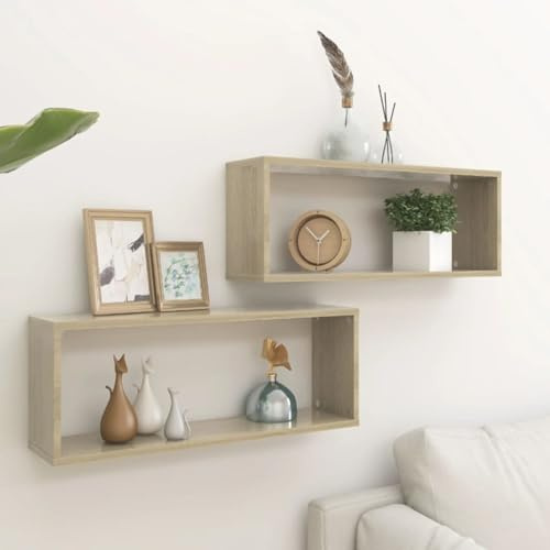 Xichuzi Würfelregale 2 STK Bücherregal Schwebend, Regalbrett, Regal Klein, Schubladenregal, Wandregal, Hausregal, Regal Schmal, Hängeregal, Sonoma-Eiche 60x15x23 cm Holzwerkstoff