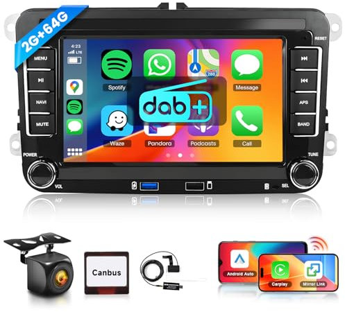 2G+64G Android 13 DAB/DAB+ Car Stereo for VW Golf Passat Polo Tiguan Skoda Seat, Hodozzy 7 Touchscreen Bluetooth Car Radio with Wireless Carplay Android Auto/GPS/WiFi/FM/RDS/USB/AHD Camera