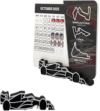 HIRHNDFK Formula 1 2025 Calendar with Car Stand, F1 Motor Racing Calendar 2025 Desktop Decoration with Race Dates, Gift for Fans and Motorsports Enthusiasts-18 * 14cm