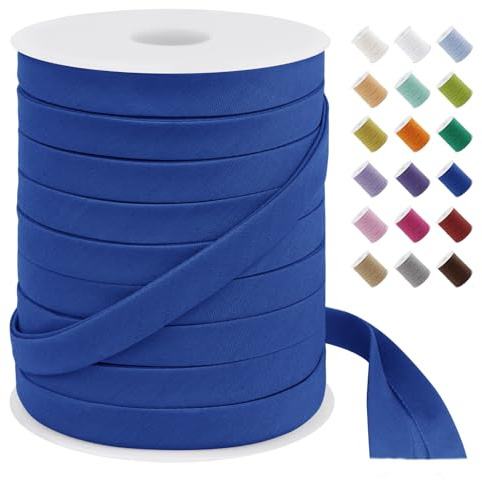 LEREATI Schrägband 12mm x 50m, Webband zum Nähen Einfassband Bias Tape Stoffband Baumwolle, Nahtband zum Nähen, Basteln, Paspeln, Kleidung, Dekorationen, DIY Handwerk (Blau)