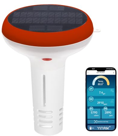 YINMIK Intelligenter Pool Salz Monitor WLAN pH Messgerät Salzgehalt Tester | 5 in 1 pH Salz TDS EC Temp Monitor für Schwimmbäder, Schwimmender Solarbetriebener Salzmonitor für Salzwasser Whirlpool Spa