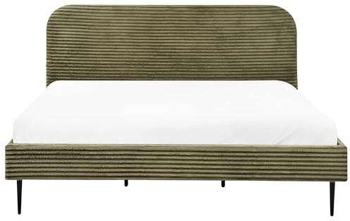 Beliani Polsterbett Cord grün mit Lattenrost 180 x 200 cm Metallfüße schwarz Flayat