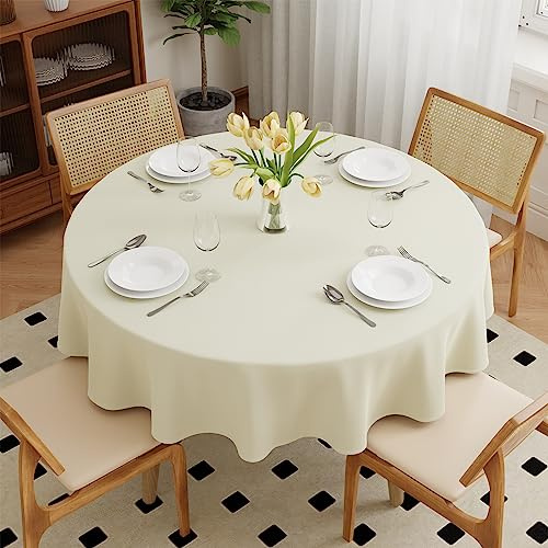 Zdada Beige Abwaschbar Tischdecken Rund Ø160cm Polyester Tischdecke, Kratzfest, Fleckschutz Tischtuch Outdoor Tischwäsche für Garten, Esszimmer, Feiern und Haushal