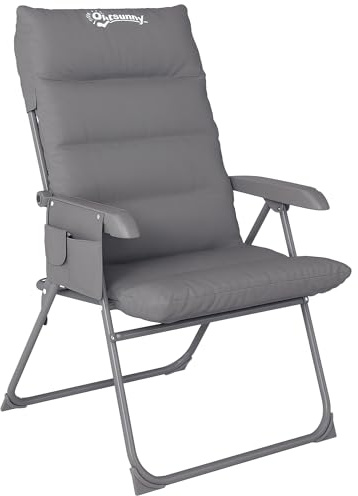 Outsunny Sedia da Campeggio Pieghevole con Schienale Alto Regolabile su 5 Livelli e Tasche Laterali, Sedia da Giardino in Tessuto Oxford e Metallo, Portata Fino a 120 kg, 66x58x105 cm, Grigio Chiaro