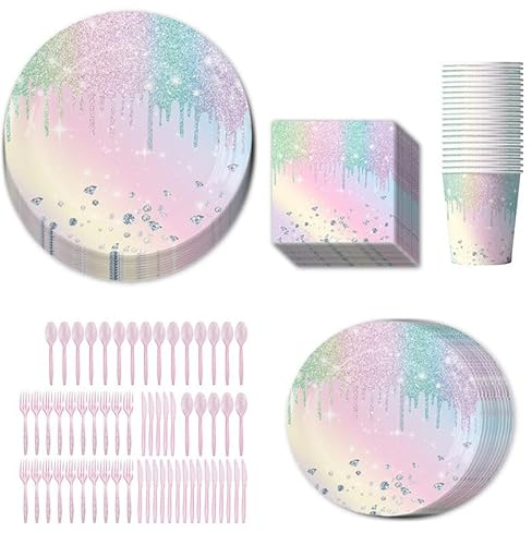 120 Stück Geburtstag Partygeschirr Set für 20 Gäste,Regenbogen geburtstag Party Geschir Dazu gehören Teller, Tasse, Servietten, Geburtstagsdeko Geburtstag Jubiläum Hochzeit Bachelorette Partygeschirr