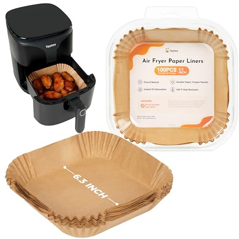 Tastee Air Fryer Liners 100Pcs - Design for 3-6QT Air Fryer Baskets, Oil-Absorbent Disposable Paper Liners, 450°F Heat Resistant, Custom Fit
