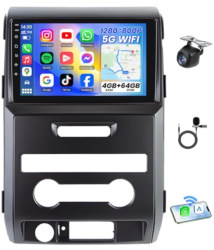 4G RAM 64G ROM Car Radio for Ford F150 2009-2014: Upgrade 9 1280 * 800 HD Touchscreen Stereo - Wireless Carplay Android Auto GPS 5G WiFi GPS Navigation Bluetooth EQ FM RDS Backup Camera