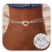 MILACOLATO Tobilleras Pulsera Mujer Tobilleras de Plata de Ley 925 Delicada Corazón en Capas Impermeable Pulseras de Tobillo Ajustables Extra Grandes Joyería para pies de Playa