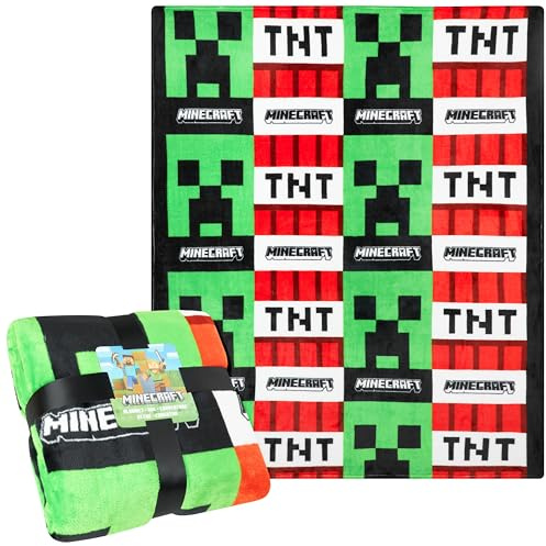 Minecraft Fleece Blanket Bedroom Decor Bed Sofa Throw Super Soft Cosy Creeper Plush Comforter 156 x 128cm for Bedroom Travel Sleepover Gamer Gifts