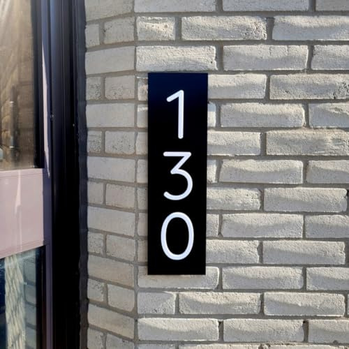 Modernes Hausnummernschild, individuell, vertikal, horizontal, Hausnummernschild, personalisiertes Adressschild für Haus (schwarz-weißer Text, vertikal)