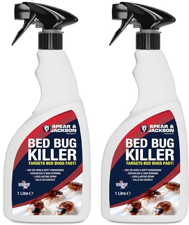 Spear & Jackson Bed Bug Killer, 2 x 1 Litre Spray, Long-Lasting, Odourless, insecticide against Flying and Crawling insects