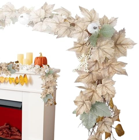 Guirnalda de Hojas Otoñales | Guirnalda de Calabazas de Halloween de 1.7 Metros con Bayas | Centros de Mesa para Fiestas Cocina Oficina Biblioteca Ventana Porche | Decoración para Patio Jardín y