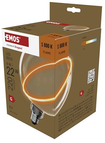 EMOS - Edison LED-Lampe Vintage DECO, 4W Ersatz für 22W Glühbirne, E27 Sockel - Globe G130SRA Form, Helligkeit 220 lm, Warmweiß 1800 K - 25000 h Lebensdauer, Abstrahlwinkel 330° - Bernstein-Farbe