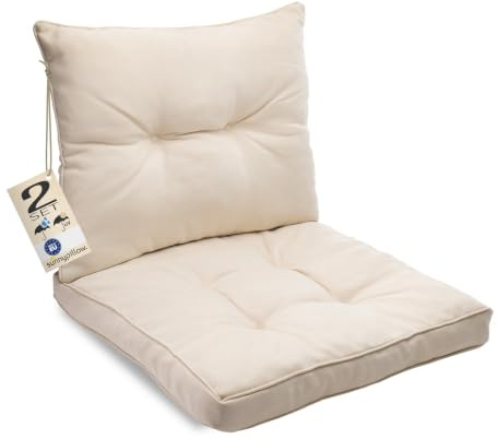 sunnypillow Lot de 2 Coussin de Jardin pour Chaise Fauteuil Rotin (Assise 70x70 cm + Dossier 70x40 cm) Galette de Chaise Anti UV - Extérieur Impermeable – Coussin de Sol idéal pour Balcon - Ecru