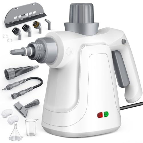 LaoTzi Pulitore a vapore manuale 1300 W, vaporizzatore naturale ad alta pressione con grande serbatoio da 450 ml e blocco a mani libere, kit di strumenti per la pulizia a vapore professionale da 14