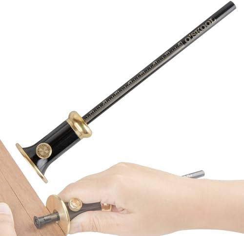 O'SKOOL Wheel Marking Gauge for Woodworking, Precision Scribing Tool with Dual Metric/Imperial Scale, Solid Metal Body, Bearing-Mounted Rolling Cutter, Extra Blade Included, MAM018