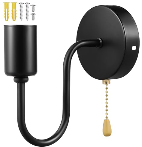 HOUDERCO Lámpara de Pared Interruptor de Cadena Metálica y Cuerpo de Hierro, para Iluminación en Interiores y Exteriores, para Ambientes Rústicos y Granjas, Compatible Bombillas E26