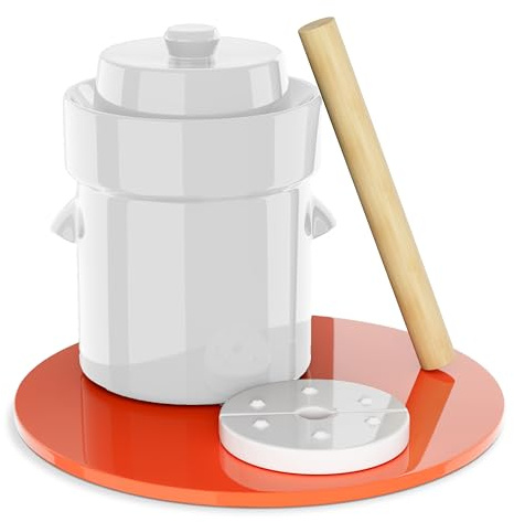 Fermentation Crock 1/2 Gallon Humble House Sauerkrock Sauerkraut Crock with Lid Weights & Pounder - White Ceramic Fermenting Crock Kit for Pickling Cabbage Kimchi Vegetables 2 Liter Fermentation Jar