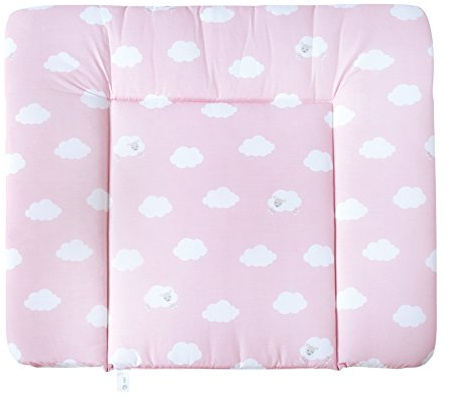 roba Wickelauflage Kleine Wolke - 85 x 75 cm - Baby Wickeltischauflage PU beschichtet - Wickelunterlage für Mädchen / Jungen - Rosa / Weiß