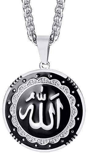 Jude Jewelers Stainless Steel Round Shape Muslim Islamic Religious Pendant Necklace (Silver)