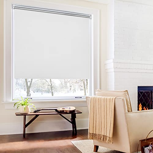 Verdunklungsrollo ohne Bohren Rollos für Fenster B70 x H140 cm (Stoffbreite 65cm) Weiß Thermo Rollo Klemmfix Verdunkelungsrollo Seitenzugrollo Sicht-und Sonnenschutz Wandmontage
