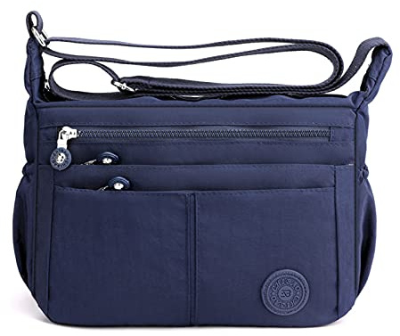 FANDARE Casual Schultertasche Damen Leichte Umhängetasche Wasserdicht Nylon für Sporttasche Arbeitstasche Reise Freizeit Crossbody Bag Blau