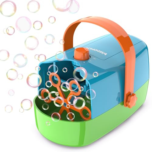 Wisdomlit Bubble Machine, 3-in-1 Bubble Maker, Bubble Blower with 3 Bubble Wheels, Make Small | Medium | Big Bubbles for Kids Toddlers, Bubble Toys for Indoor Outdoor Birthday Party (Multi-Color)