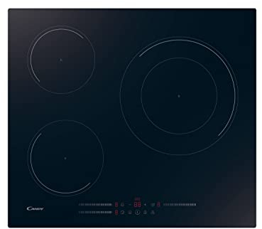 Candy Moderna CIDD633C, Placa Inducción, 3 Zonas, 60CM, 9 Niveles de Potencia y Booster, 7,2KW, Mandos Sliders, Indicador de Calor, Bloqueo de Seguridad, Alerta Sobrecalentamiento y Derrames, Negro