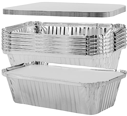 FUNSUEI 20 vassoi rettangolari in alluminio con coperchio, grandi contenitori per alimenti per cucinare, arrostire, cuocere al forno, 25,2 x 14 x 7,8 cm