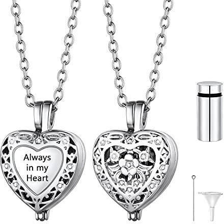U7 Urnen Kette mit Blumen Halskette Damen Urnen Herz Anhänger Edelstahl Herzkette Asche Halskette mit Gravur Urnenanhänger Cremation Urnen Halskette für Asche Kette Halsschmuck für Valentinstag