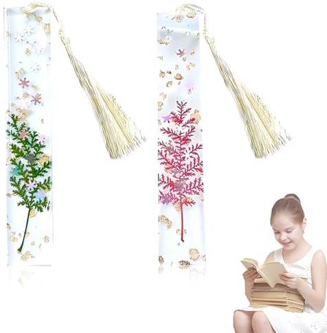 Lot de 2 marque-pages en résine de fleurs séchées porte-page de livre à fleurs transparentes faits à la main avec pompon mignon accessoires,autocollants d’araignée pour nail art d’Halloween