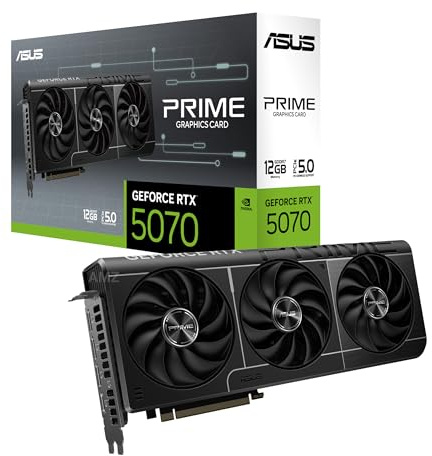 ASUS PRIME NVIDIA GeForce RTX 5070, Scheda Grafica 12 GB GDDR7, 192 Bit, PCIe 5.0, Design a 2,5 Slot, 3 Ventole Axial-Tech, 1 HDMI 2.1, 3 DisplayPort 2,1, Nera, PRIME-RTX5070-12G